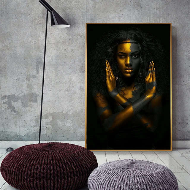 Pintura al óleo sobre lienzo de mujer india desnuda, carteles e impresiones de arte de pared escandinavo para sala de estar, negro y dorado africano Pintura al óleo sobre lienzo de mujer india desnuda, carteles e impresiones de arte de pared escandinavo para sala de estar, negro y dorado africano