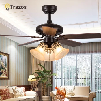 

TRAZOS Modern 42 Inch Iron Blade black Ceiling Fans With Lights Remote Control Ceiling Light Fan Lamp Ventilador De Teto