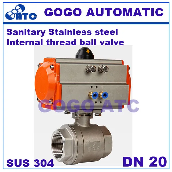 

Q611F-16P Stainless steel 304 Sanitary DN 20 mm Internal thread two-piece pneumatic ball valve Match AT GT Pneumatic actuators