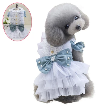 

2019 Summer Pet Dress Soft Lace Bowknot Cotton Pet Clothes Pet Summer Dress Pet Apparel for Dogs Puppy Skrit