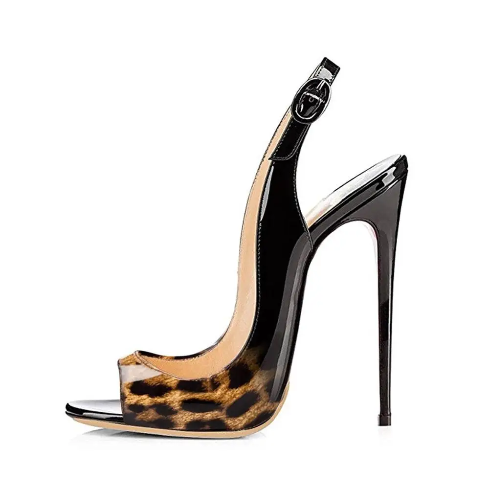 Amourplato/женские босоножки на высоком каблуке 12 см с открытым носком и ремешком на пятке модельные туфли с открытым носком и ремешком на щиколотке цвет черный, бежевый; размеры US5-13 - Цвет: Leopard