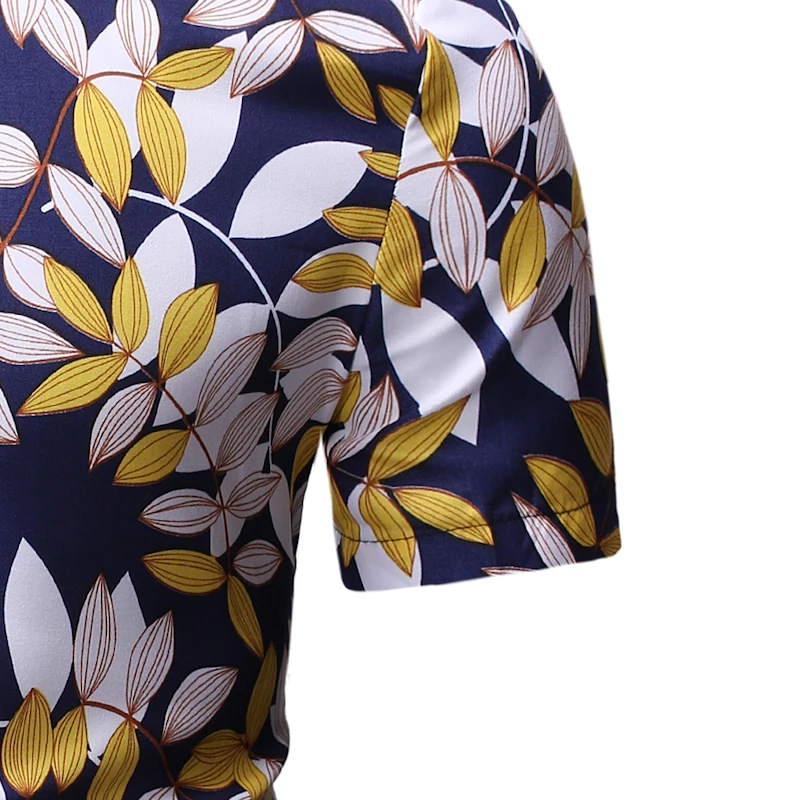 Модная Гавайская Мужская рубашка с коротким рукавом и принтом листьев, новинка, приталенная Повседневная рубашка на пуговицах, мужская рубашка 3XL