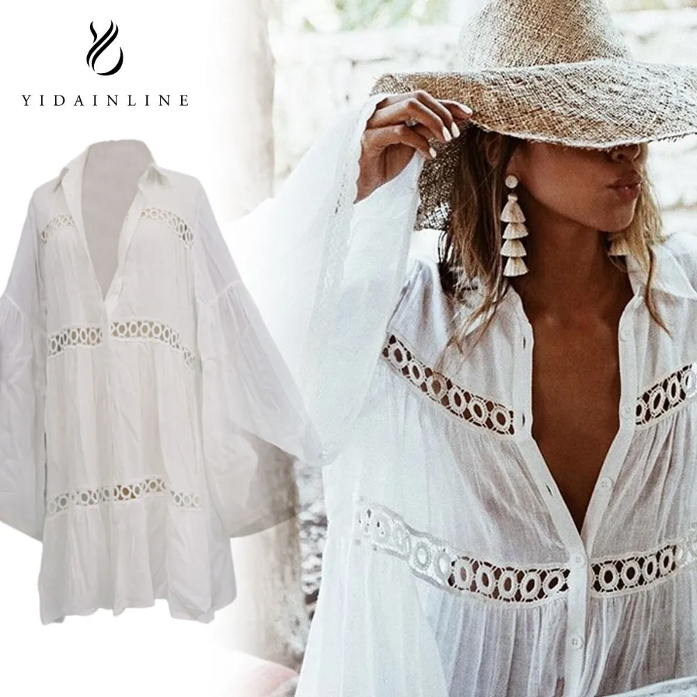 Bikini Cover Up Lace Hollow Crochet Swimsuit Beach Dress Women 2018 Summer Ladies Cover Ups Bathing