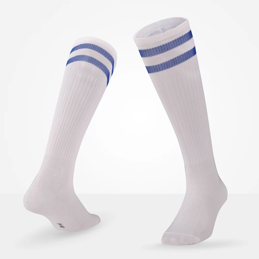 Brothock/Детские футбольные носки для взрослых, мужские носки, тонкие носки, Нескользящие тренировочные носки, летние гольфы, высокие носки - Цвет: White Blue