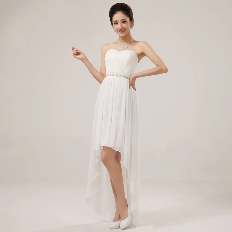 SSYFashion короткие платья для невесты шифоновое платье без бретелек асимметричное кружевное торжественное платье Плюс Размер свадебное платье для выпускного вечера - Цвет: Белый