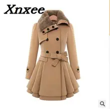 Fur Collar Women Winter Wool Blend Coat Slim Wool Coat and Jacket Double Breasted Outerwear Xnxee faux fur double breasted coat