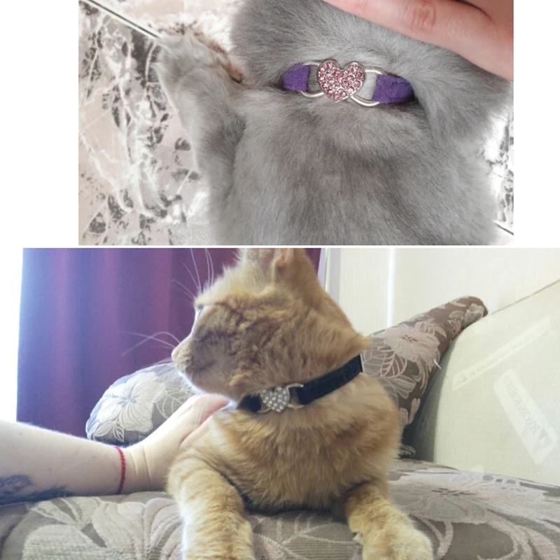 Heart-Charm-and-Bell-Cat-Collar-Safety-Elastic-Adjustable-with-Soft-Velvet-Material-5-colors-pet