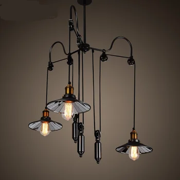 

Retro industry Loft Restaurant Bar glass Irom rural pendant lights wind creative triple lift telescopic coffee shop hanging lamp