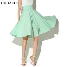 CUHAKCI, летняя плиссированная юбка с высокой талией на молнии средней длины, пальто, юбки до колен, винтажная юбка миди, женская одежда, шелковая однотонная