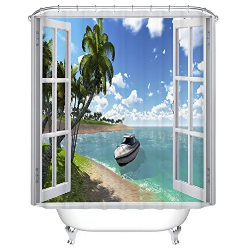 

CHARMHOME Open Window with Sea View Mildew Resistant Polyester Fabric Shower Curtain Fantastic Decorations Bath Curtain Big Size