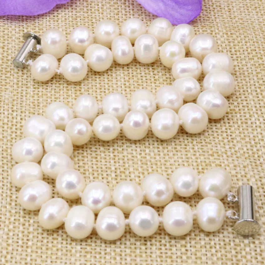 Амулеты натуральный белый 8-9 мм nearround жемчуг бусины strand 2 ряда браслеты и браслет для женщин Высокое качество ювелирные изделия 7,5 дюймов B3178