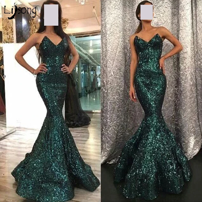 Bling Sequin Mermaid Sheath Strapless Formal Dress of Charming Women