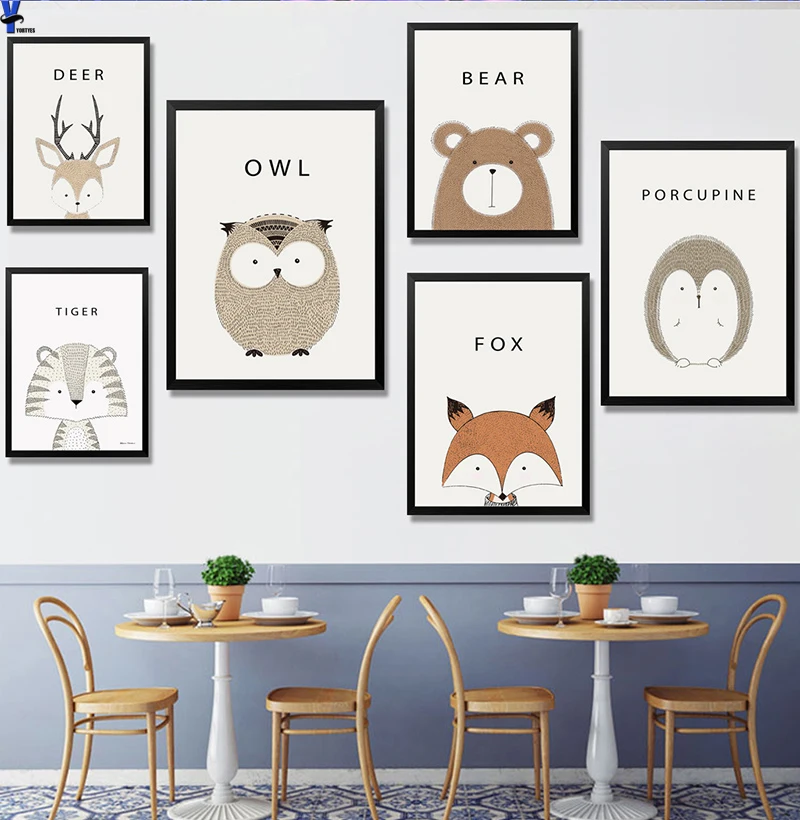 

Cartoon Animal owl Deer Lion Bear pictures Minimalist Art Canvas Poster Painting Wall Picture Print Modern Home Kid Room Decor