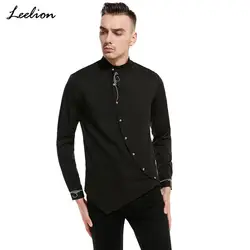LeeLion 2018 новые весенние мужские рубашки с длинным рукавом и стоячим воротником рубашки наклоне кнопки Мужская модная одежда повседневные