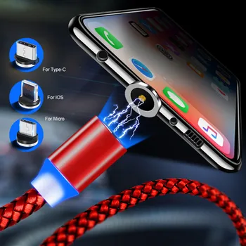 

3 in 1 360 Degree Round Magnetic Usb Cable Nylon Braided Charging Cable for iphone samsung Type C micro Android cable