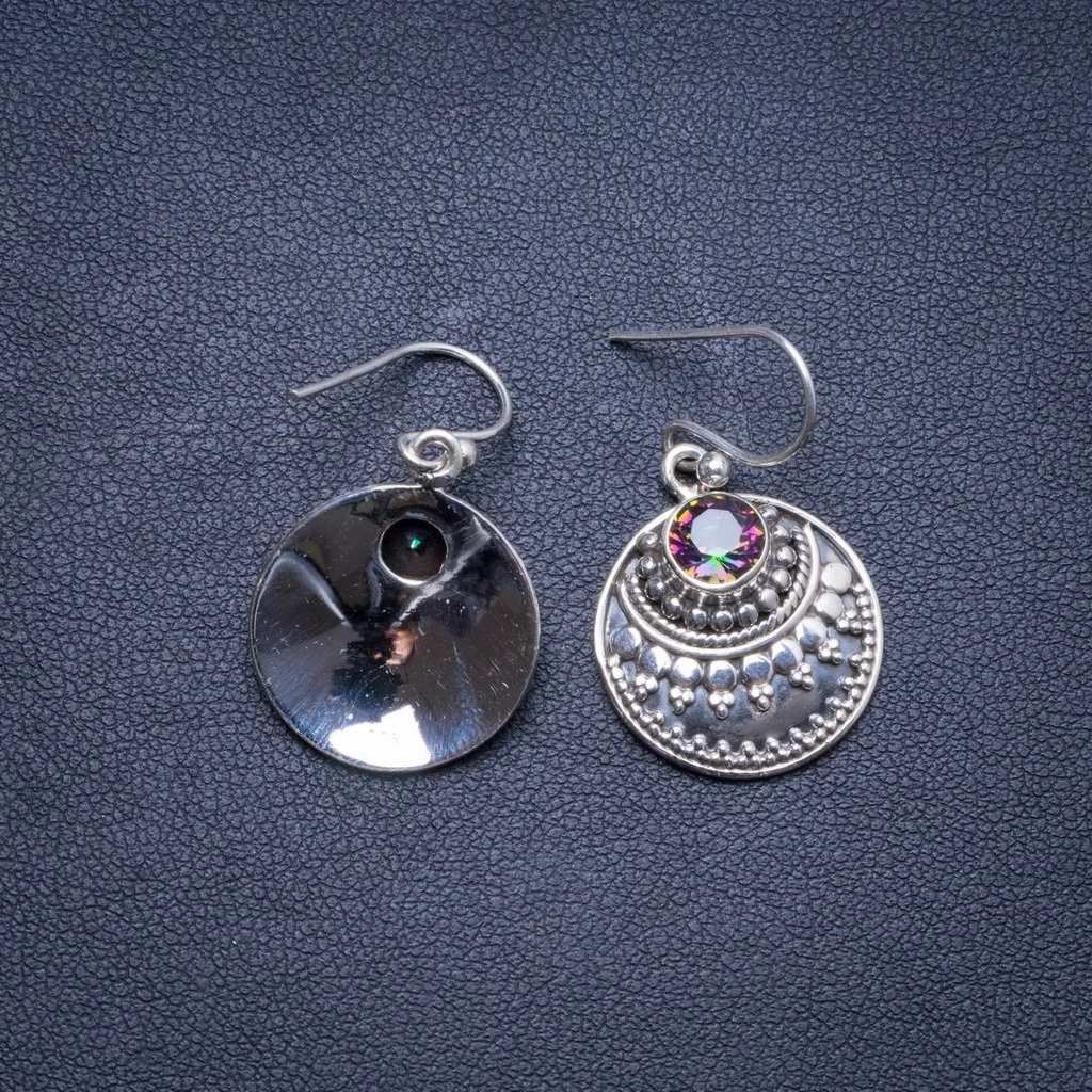 

Natural Rainbow Topaz Handmade Unique 925 Sterling Silver Earrings 1.25" X4227