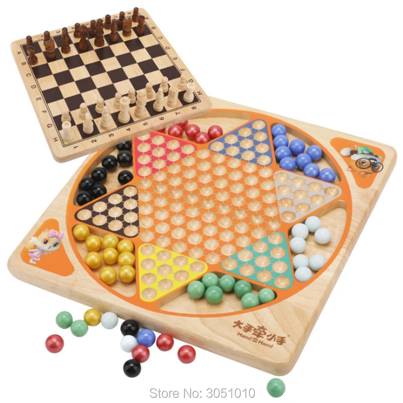 New Arrival 1 Set Wooden Toy Chess Checkers High Quality Wood Grain