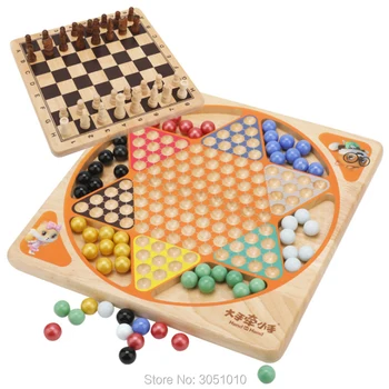 

New Arrival 1 Set Wooden Toy Chess Checkers High Quality Wood Grain Board Chess Game Puzzle Toy For Children Family Game Set