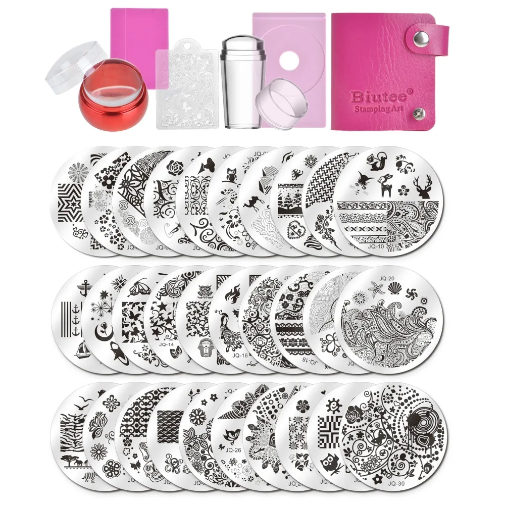 Biutee 5pcs Nail Stamping Plates + 1 Stamper + 1 Scraper Lace Flower Animal  Pattern Nail Art Stamp Stamping Template Image Plate Nail Art Stamper  Scraper Nails Tool 