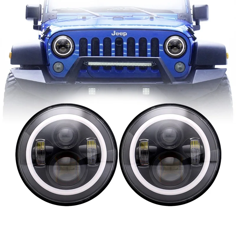 

7" LED DRL Headlights For VAZ 2101 7" Headlamps w Halo Ring Amber Turn Signal For lada niva 4x4 suzuki samurai