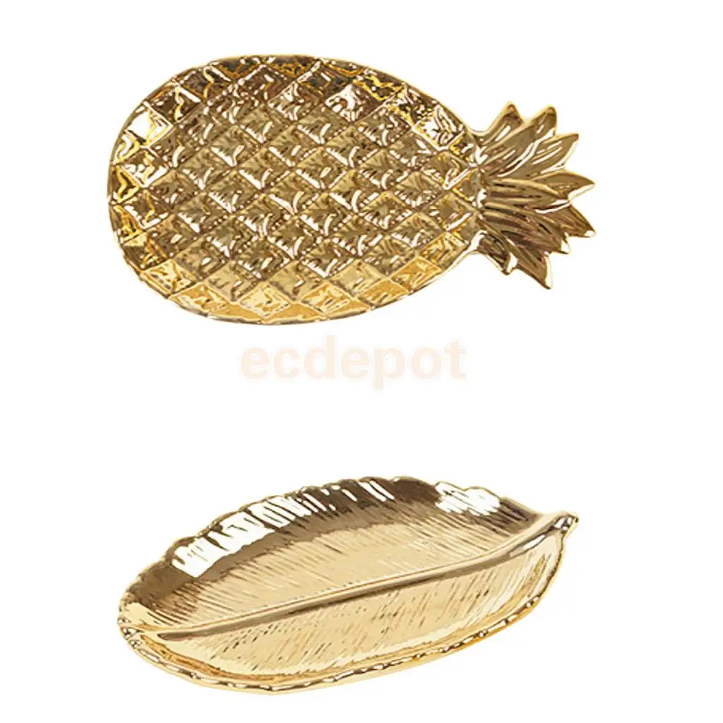 Ceramics Gold Plated Fruit Bowl Dish Food Serving Tray Bowl Jewelry Case 3kg