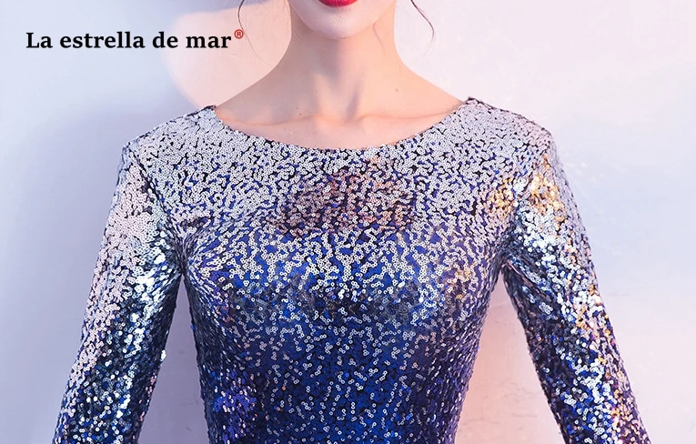 Abito damigella donna 2019 Новое кружевное платье с длинным рукавом со стразами золотого цвета шампанского серебряного цвета для свадебной вечеринки