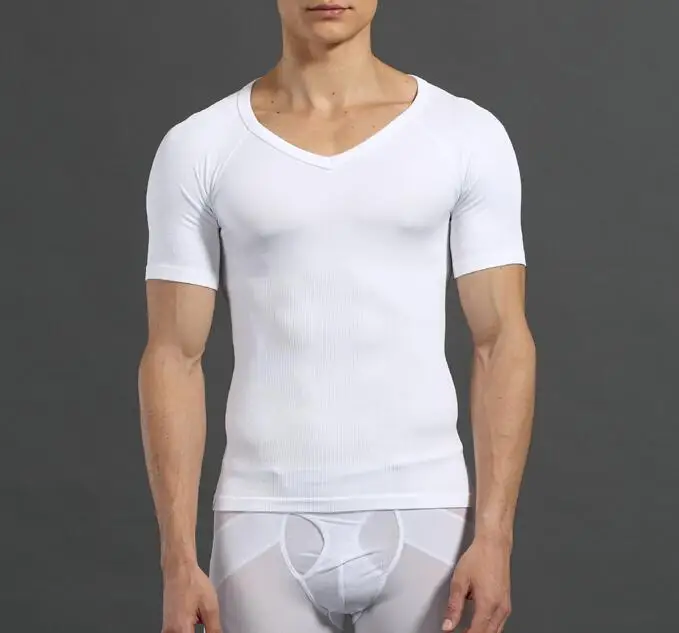 Тонкие футболки корсет для мужчин для похудения живота талии тренажер формирователь Спины Поддерживающий контроль сжатия брюшные Топы - Цвет: Белый