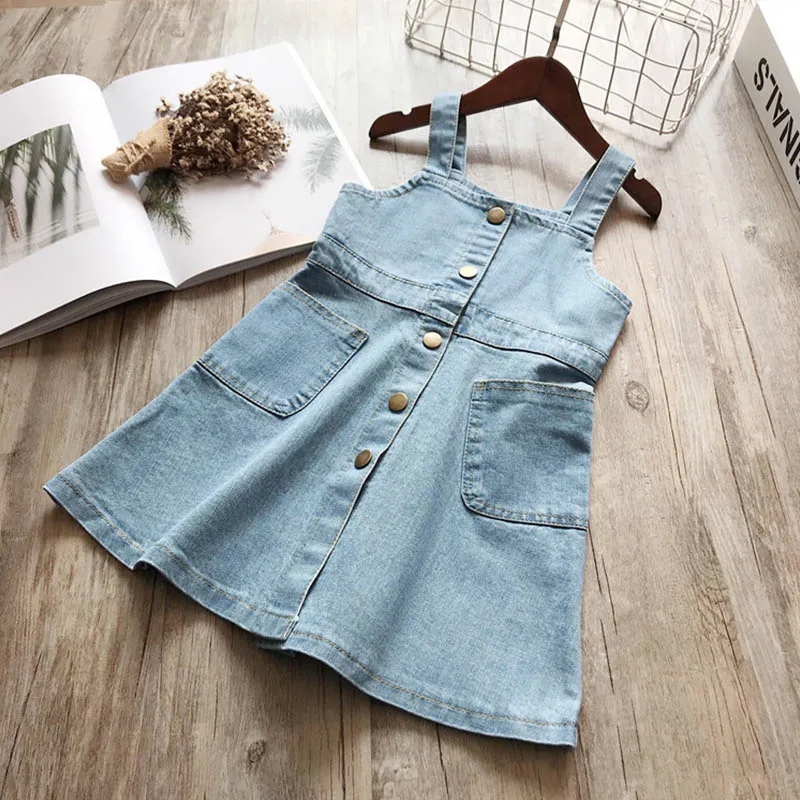 

KISBINI 2019 Summer Kids Denim Dress For Girls Clothes Overalls Dresses Girls Kids Cute Knit Slip Toddler Kids Dresses For Girl