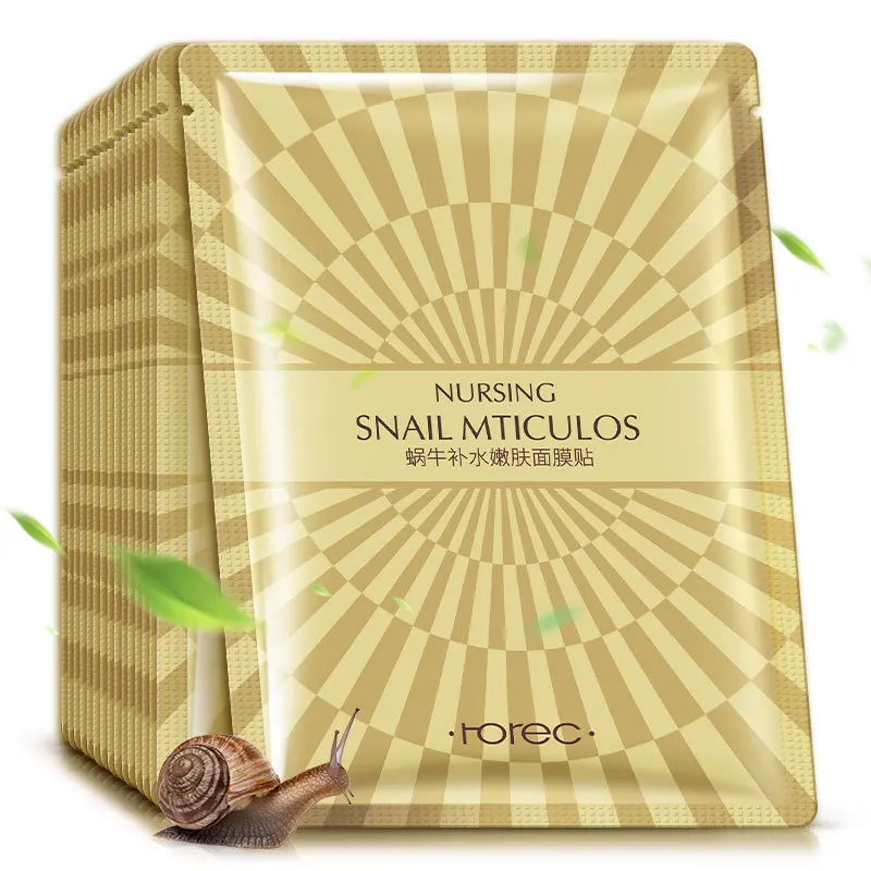 

10Pcs ROREC Snail Repaip Brightening Face Masks Whitening Moisturizing Anti Aging Skin Care Wrapped Remove Grease Facial Mask