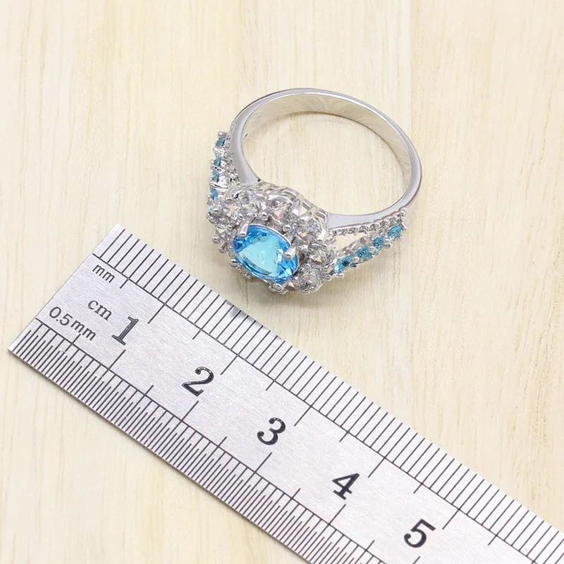 Светильник с синим цирконием, 925 серебряные ювелирные наборы для женщин, кулон и ожерелье, кольцо, серьги, браслеты из натуральных камней, ювелирные изделия