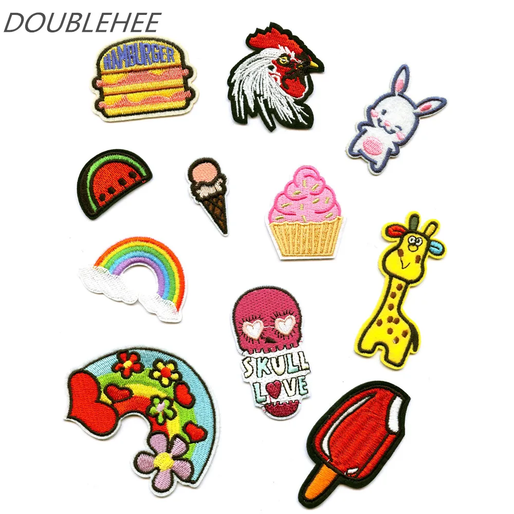 DOUBLEHEE C Rooster Rainbow Ice Cream Patch Embroidered Iron On Patches Embroidery Sew DIY Coat Shoes Accessories | Дом и сад