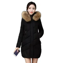 Зимние Для женщин куртка искусственный меховой воротник пуховик средней длины Белое пуховое пальто с капюшоном пуховое пальто Размеры S-4XL пальто H149