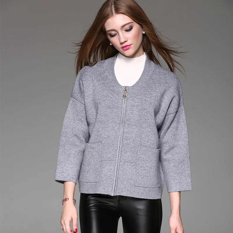 2017 New Mara Carol Thick Wool Cut Drip-shoulder Zipper Cardigan Coat