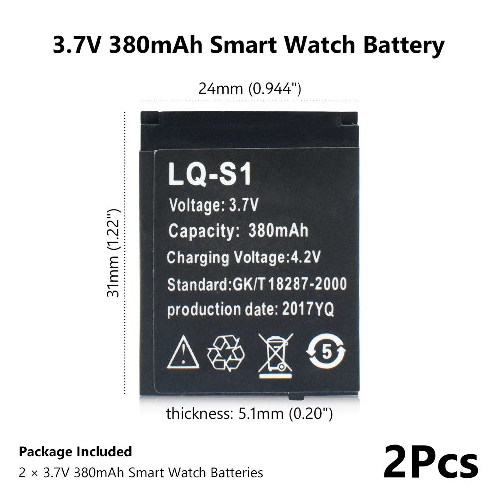 2 шт./лот LQ-S1 3,7 в 380 мАч литий-ионная литиевая полимерная аккумуляторная батарея умные часы Bateria Замена для умных часов DZ09 QW09