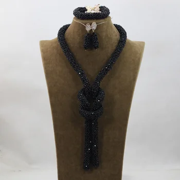 

Classical Black Long Crystal Beads Sets Nigerian African Wedding Bridal/Women Beads Necklace Jewelry Set Free Shipping ANJ255