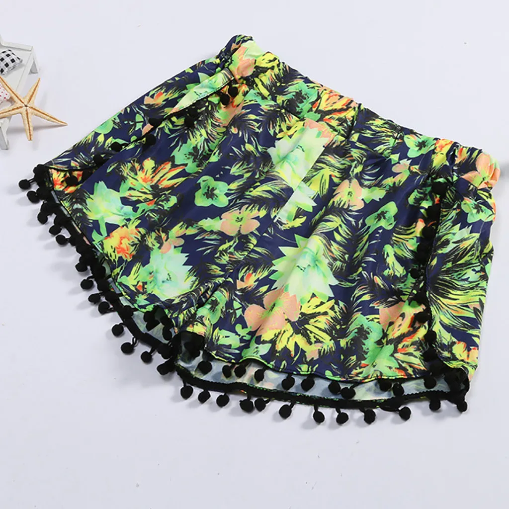 

women's shorts Summer Casual Pocket Elastic Waist Ball Beach Print short femme