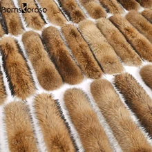 Натуральная куртка меховой воротник настоящий меховой шарф Женское зимнее пальто женская теплая шаль толстый енот меховой воротник-шарф