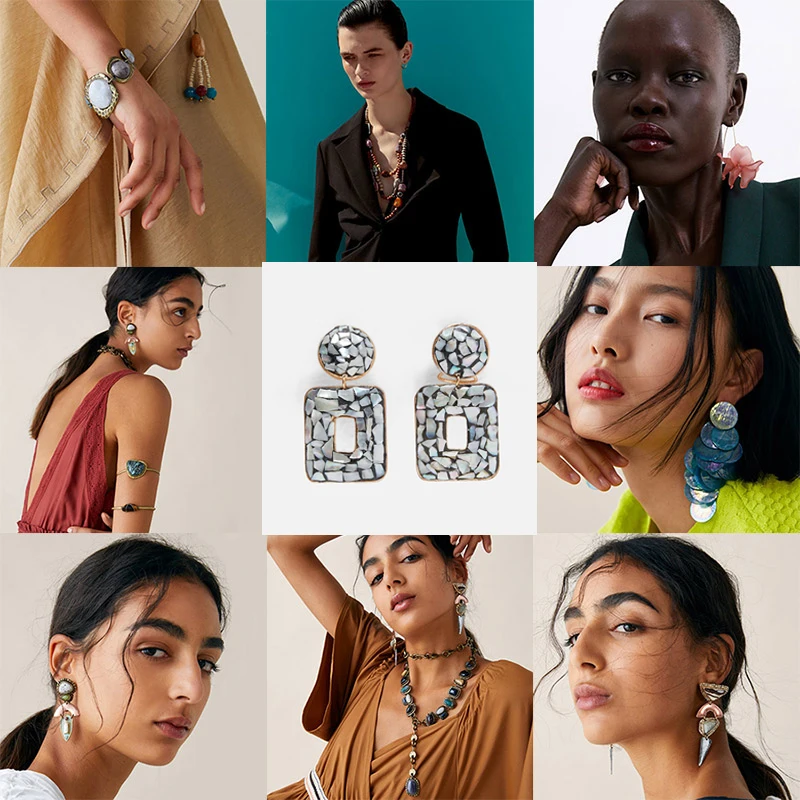 

Girlgo New Design Za Square Stones Dangle Drop Earrings For Women Charm Handmade Maxi Vintage Statement Pendant Earrings Jewelry