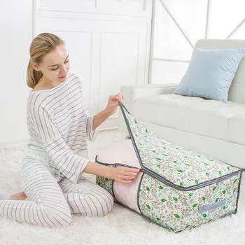

60*49*28cm Quilt Storage Bag Clear with Window Fabric Green Flamingo Print Blanket Clothes Pouch Organizer Zip Lock Storage Bags
