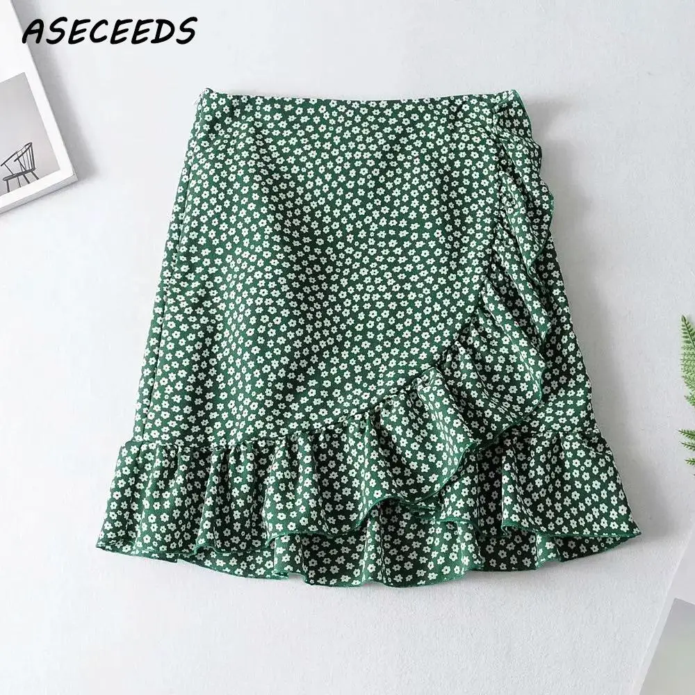 Летняя элегантная мини юбка boho с оборками Женская высокой талией винтажная каваи