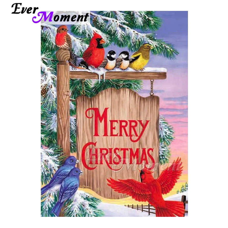 

Ever Moment Diamond Painting Merry Christmas Bird Snow Mosaic Decoration For Home Full Square Drill Diamond Embroidery 3F1650