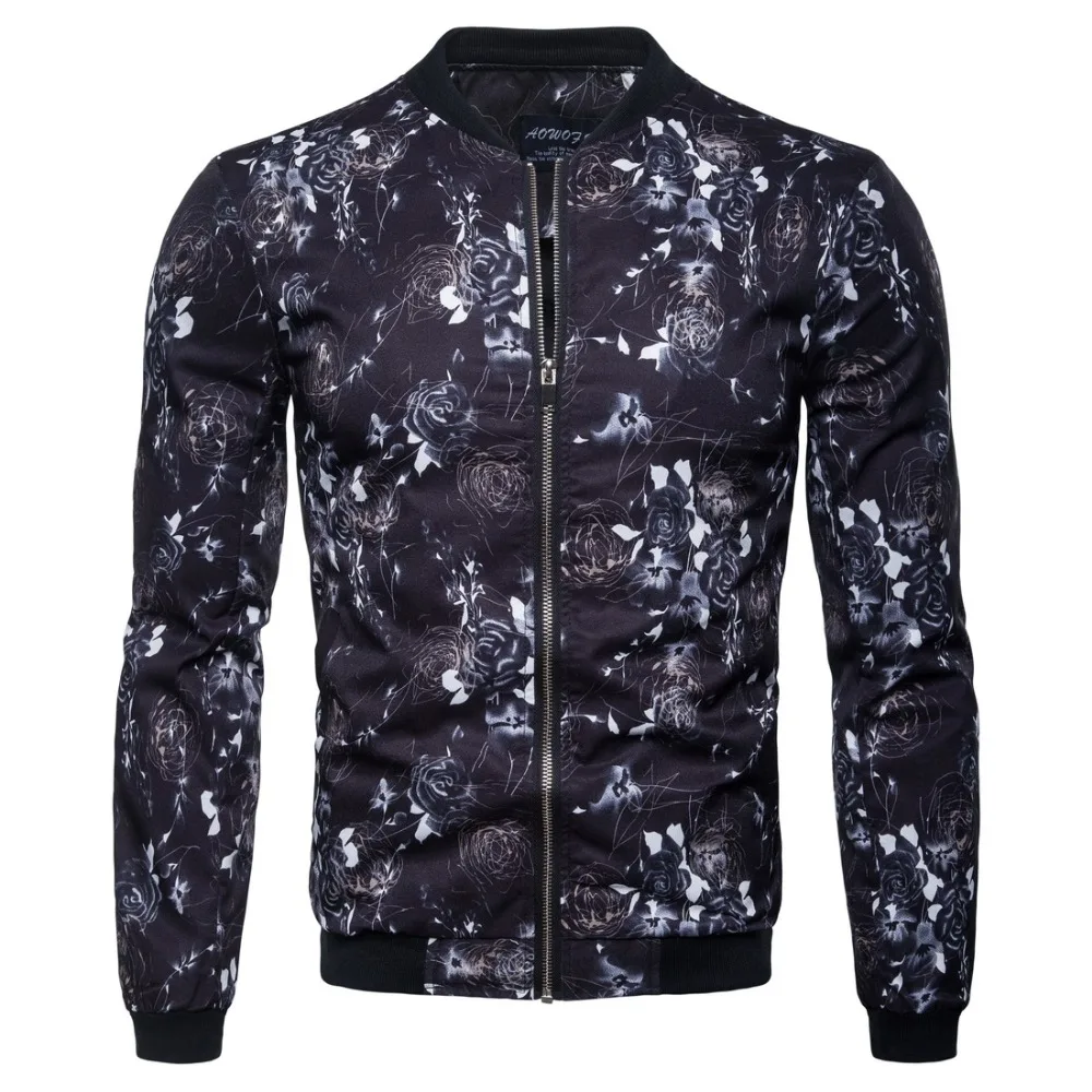 

2019 Spring and Autumn Men's Digital Printing Fashion Casual Side Seam Pocket Stand Collar Casual Fit Jacket