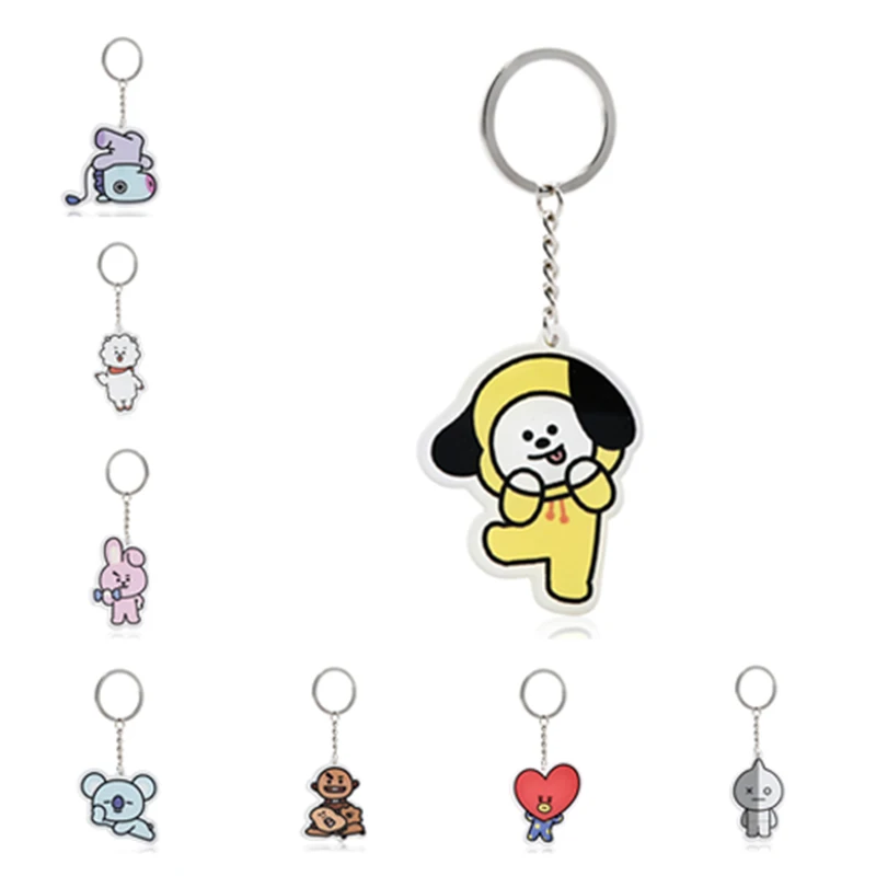 

New KPOP BTS BT21 Bangtan Boys Cute Key Chain TATA COOKY RJ SHOOKY Keyring SUGA BTS Bulletproof Juvenile Mission Keychain