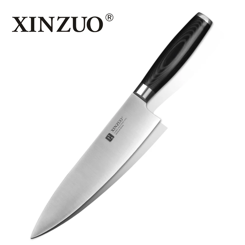 

XINZUO 8 inch Chef Knife Three layers 440C Clad Steel Kitchen Knives Micarta Handle Best Gift Pro Cleaver Knife Kitchen Tackle