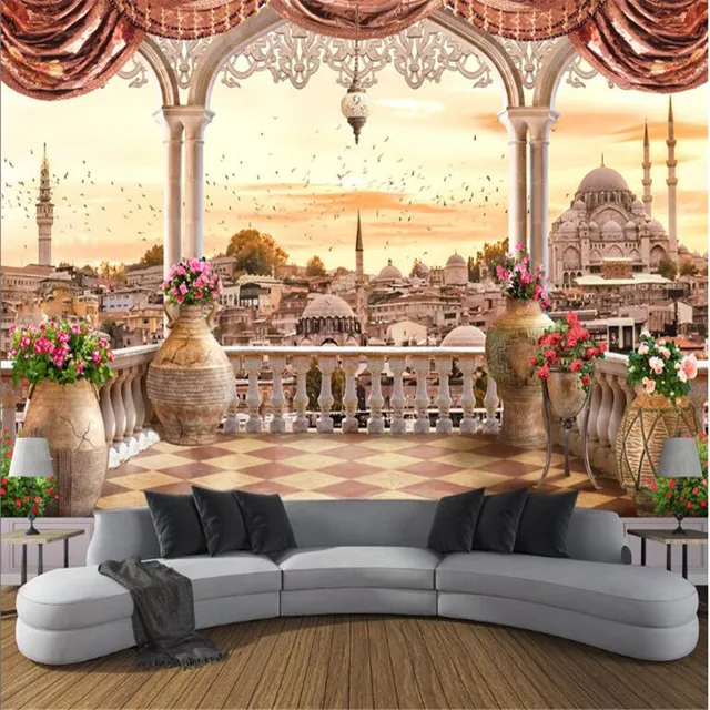Personnalisé grand moderne 3d non-tissé papier peint mural balcon ... Personnalisé grand moderne 3d non-tissé papier peint mural balcon ...