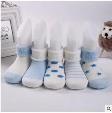 YWHUANSEN/5 пар/лот, суперплотные короткие носки для девочек, зимние детские носки для девочек, мягкие махровые носки для мальчиков, одежда для новорожденных - Цвет: Синий