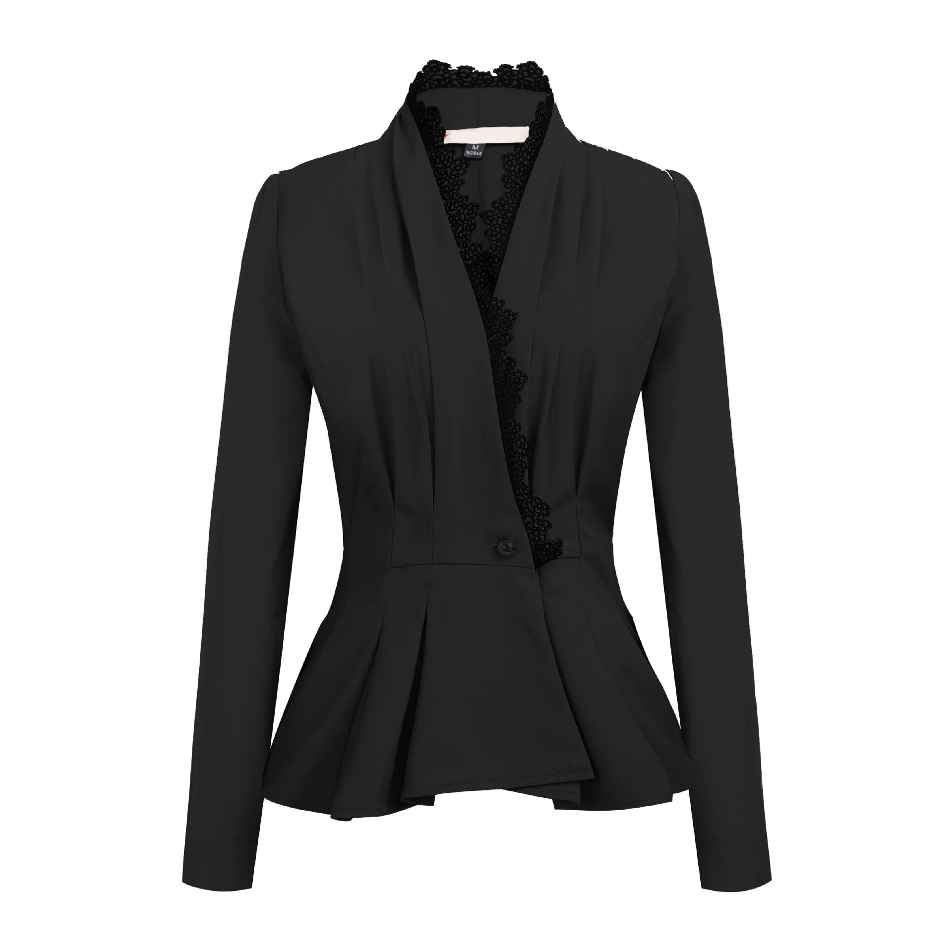 Модные осенние женские блейзеры и куртки для работы, офисный женский костюм, тонкий, белый, черный, на одной пуговице, деловой Женский блейзер, кружевное пальто - Цвет: Черный