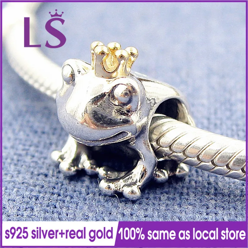 

LS 100% Authentic 925 Sterling Silver 1.4k Solid G.old Frog Prince Charm Fit Original Bracelets Pulseira Encantos.Fine Jewelry N