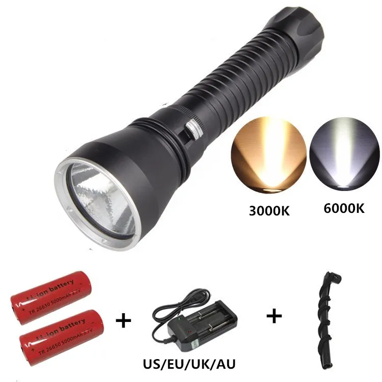 

Professional Waterproof Diving Flashlight XHP70 White/ Yellow Scuba Torch 8000Lums Underwater Use 26650 Battery