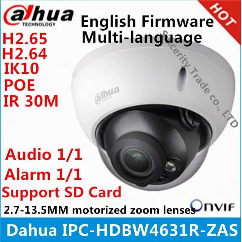 

Dahua IPC-HDBW4631R-ZAS 2.7~13.5mm varifocal motorized lens IP67 IK10 IR50M built-in SD card slot audio interface 6MP ip camera
